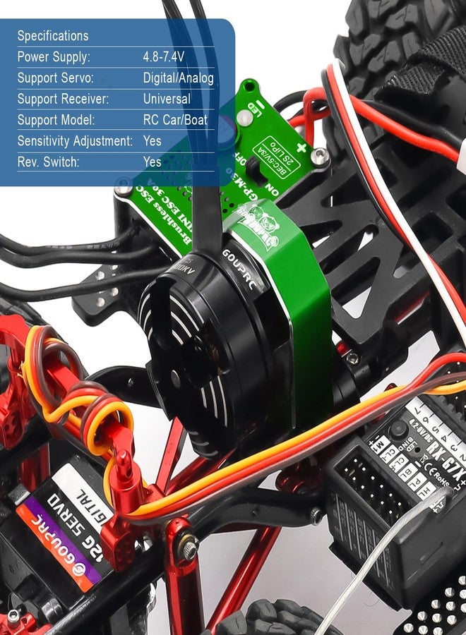 محرك GOUPRC 2204 2400KV بدون فرش خارجي الدوران مع ناقل حركة ووحدة تحكم إلكترونية صغيرة بدون فرش 30 أمبير لسيارة الزحف SCX24 التي تعمل بجهاز تحكم عن بعد من Axial بمقياس 1/24 باللونين الأسود والأخضر - Image 2